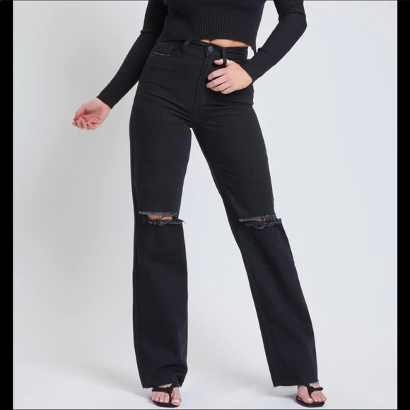 YMI Denim - ✨3/$30 YMI • Dream Black Wide Leg Jeans with Raw Edge — Rips+Grinding